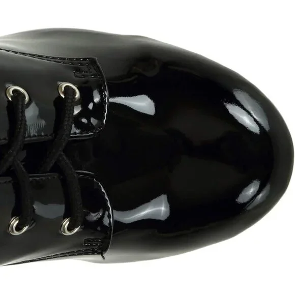 SheSole Women's Patent Leather Thigh High Heel Boots | Platform Zip Lace Up - Picture 3 of 9